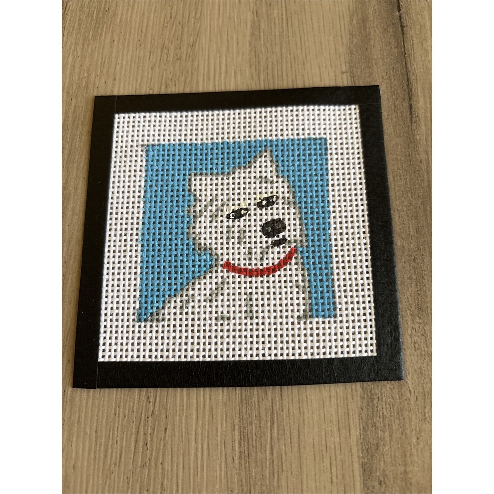 WESTIE DOG Hand Painted Needlepoint Canvas 4"x4" 13 Mesh